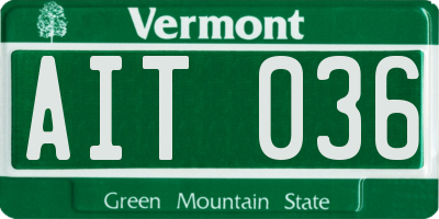VT license plate AIT036
