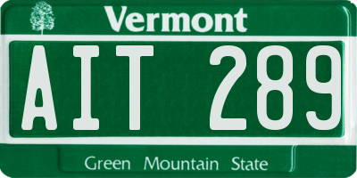 VT license plate AIT289