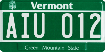 VT license plate AIU012