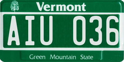 VT license plate AIU036