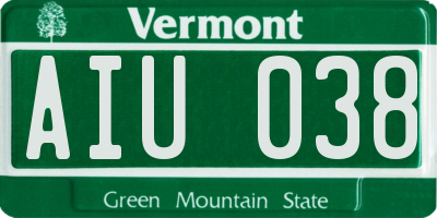 VT license plate AIU038