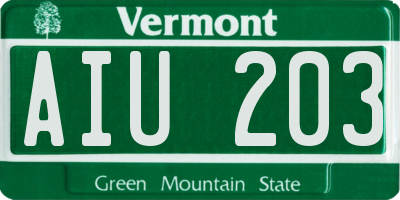 VT license plate AIU203