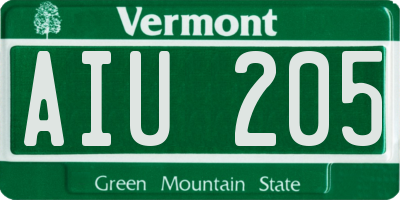 VT license plate AIU205