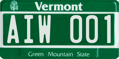 VT license plate AIW001