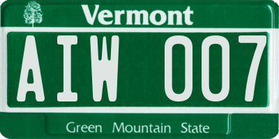VT license plate AIW007