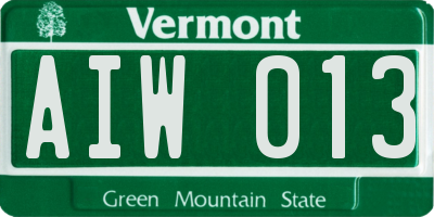 VT license plate AIW013