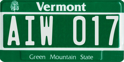 VT license plate AIW017