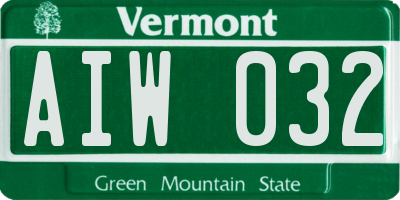 VT license plate AIW032