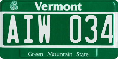 VT license plate AIW034