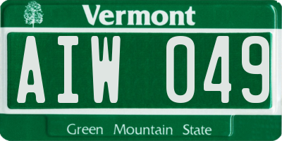 VT license plate AIW049