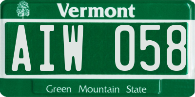 VT license plate AIW058