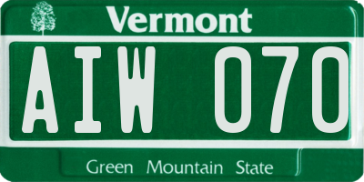 VT license plate AIW070