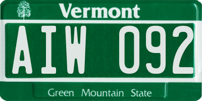 VT license plate AIW092