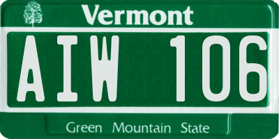 VT license plate AIW106