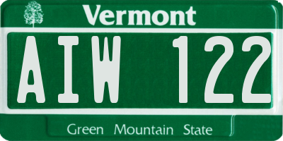 VT license plate AIW122