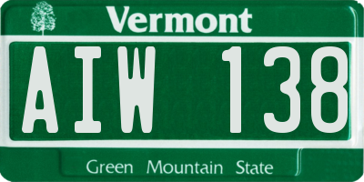VT license plate AIW138