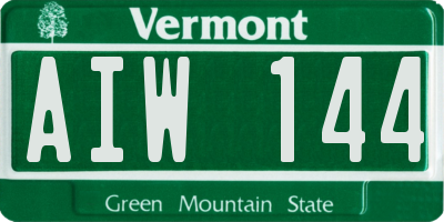 VT license plate AIW144