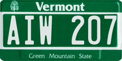 VT license plate AIW207