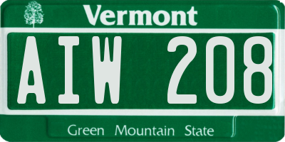 VT license plate AIW208