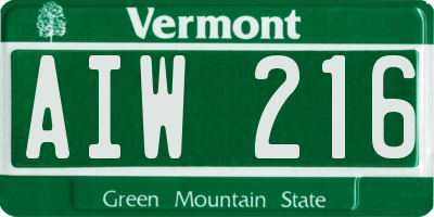 VT license plate AIW216