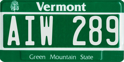 VT license plate AIW289