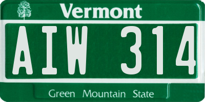 VT license plate AIW314