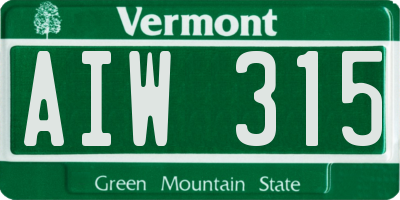 VT license plate AIW315