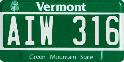 VT license plate AIW316