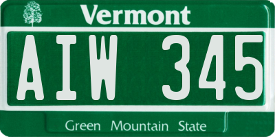 VT license plate AIW345