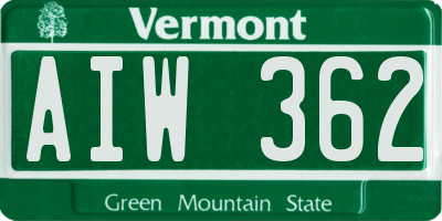 VT license plate AIW362