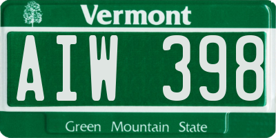 VT license plate AIW398