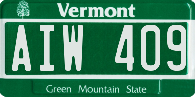 VT license plate AIW409