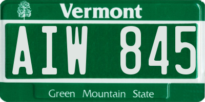 VT license plate AIW845