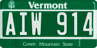 VT license plate AIW914