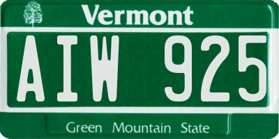 VT license plate AIW925