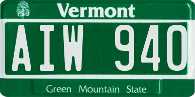 VT license plate AIW940