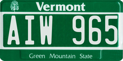 VT license plate AIW965