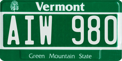 VT license plate AIW980