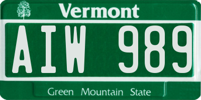 VT license plate AIW989