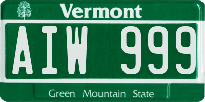 VT license plate AIW999