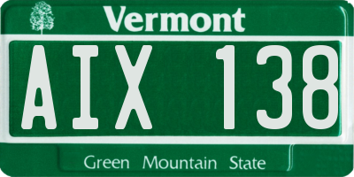 VT license plate AIX138