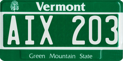 VT license plate AIX203