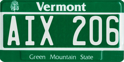 VT license plate AIX206