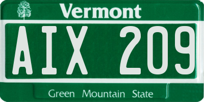 VT license plate AIX209