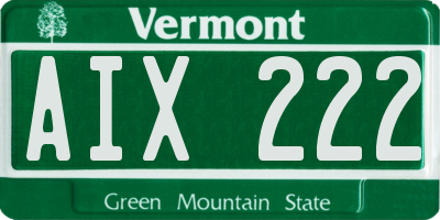VT license plate AIX222