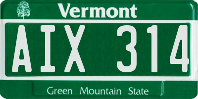 VT license plate AIX314