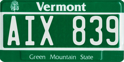 VT license plate AIX839