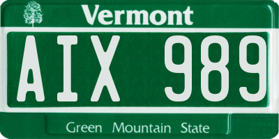 VT license plate AIX989