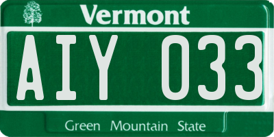 VT license plate AIY033