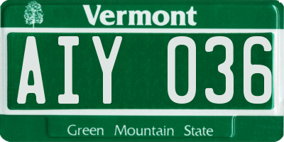 VT license plate AIY036